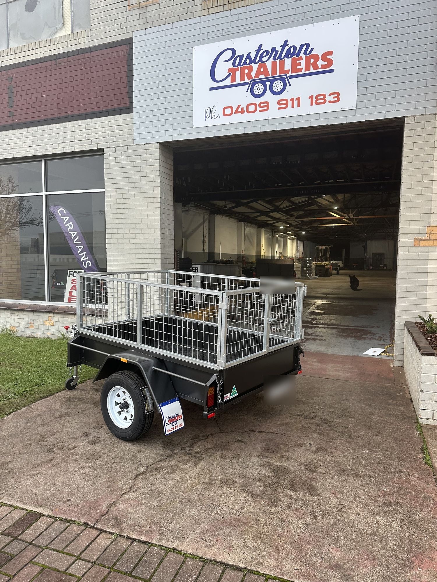 The Casterton Trailers shopfront and open workshop on Henty Street